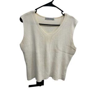 Izod Club Womens Ivory Lightweight Sleeveless Knitwear Sweater Vest Preppy Chic
